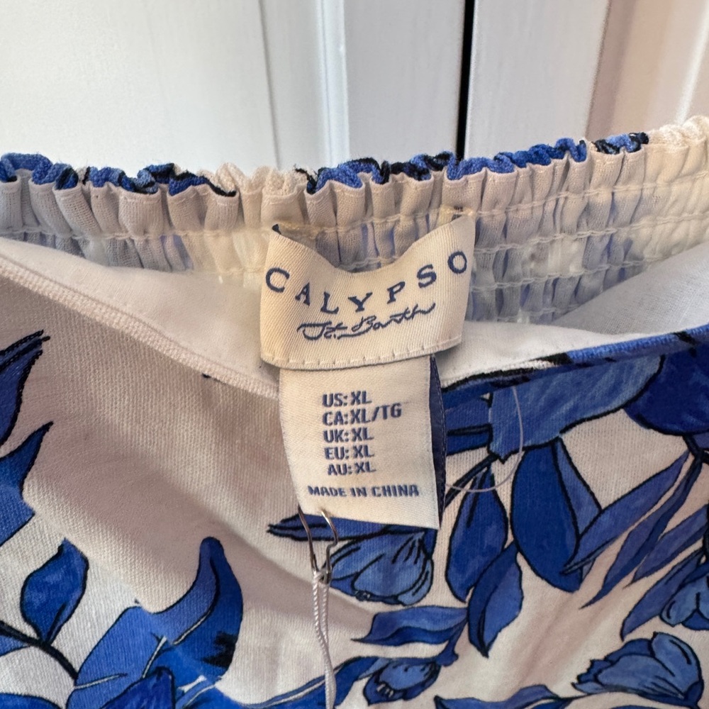 NWT Calypso St. Barth Blue and White Botanical Midi Dress - Picture 6 of 6
